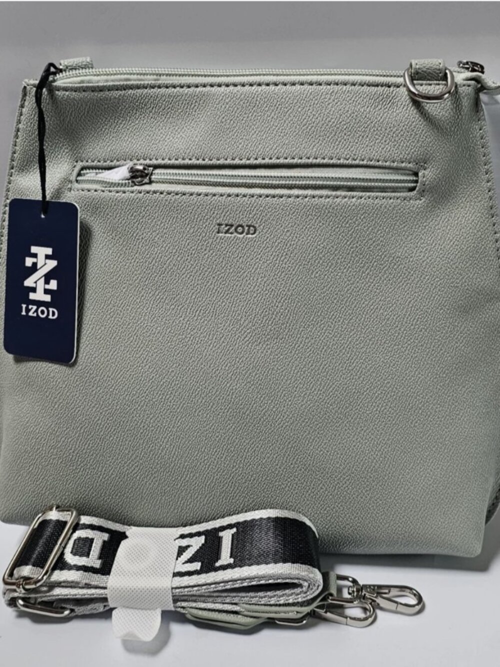 Izod  Purse Sage Pebbled Crossbody Handbag with Branded Strap Zipper Closure